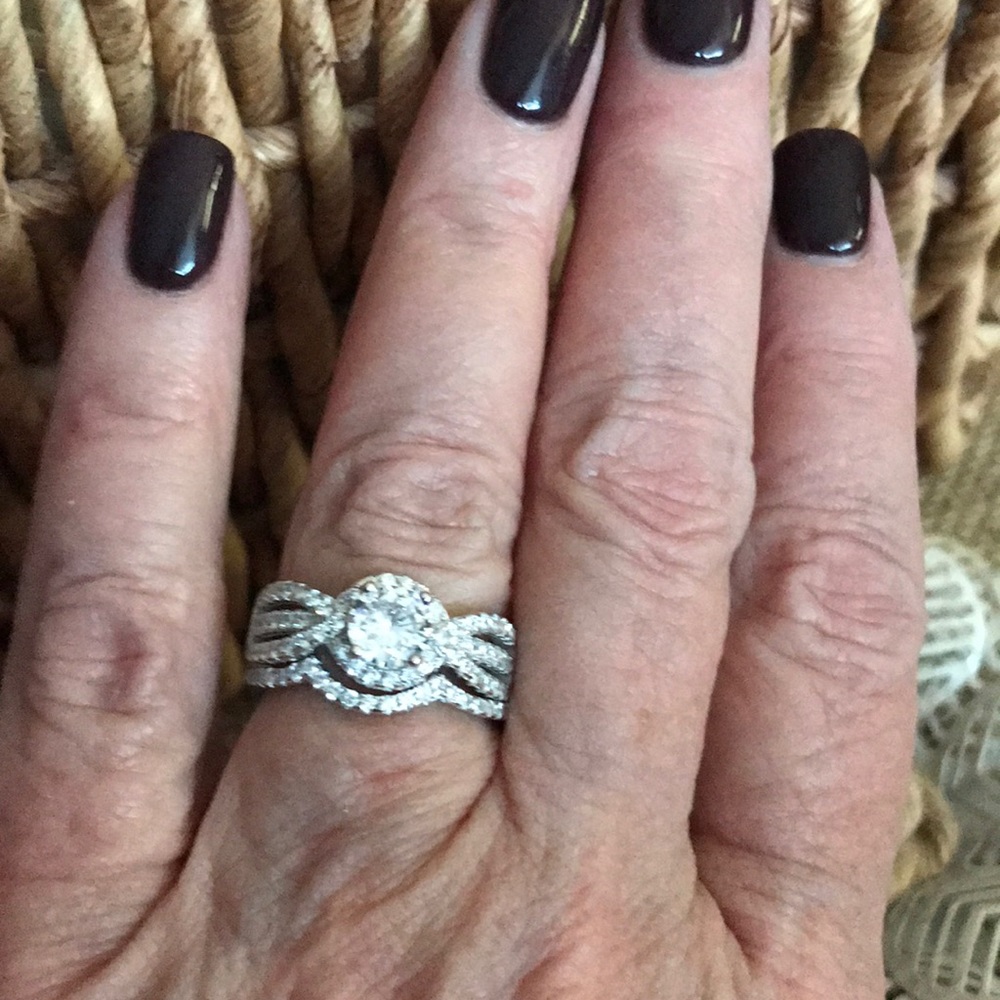 Simulated Diamond Wedding Set Sterling Silver - Picture 5 of 6
